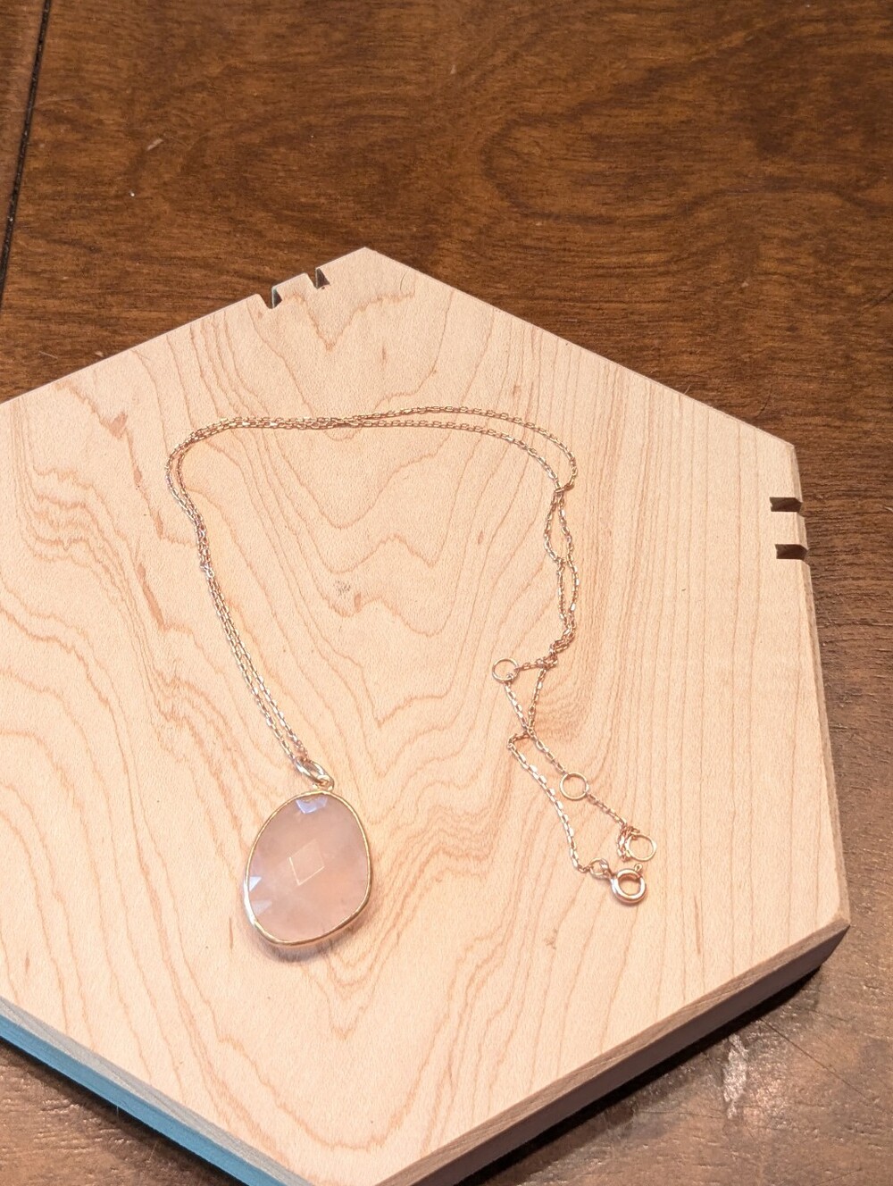 14k Rose Gold Plated Rose Quartz Pendant Necklace